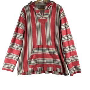 Faherty Brand Baja Hoodie Men's XL Red Striped Coastal Surfer Beach Knit